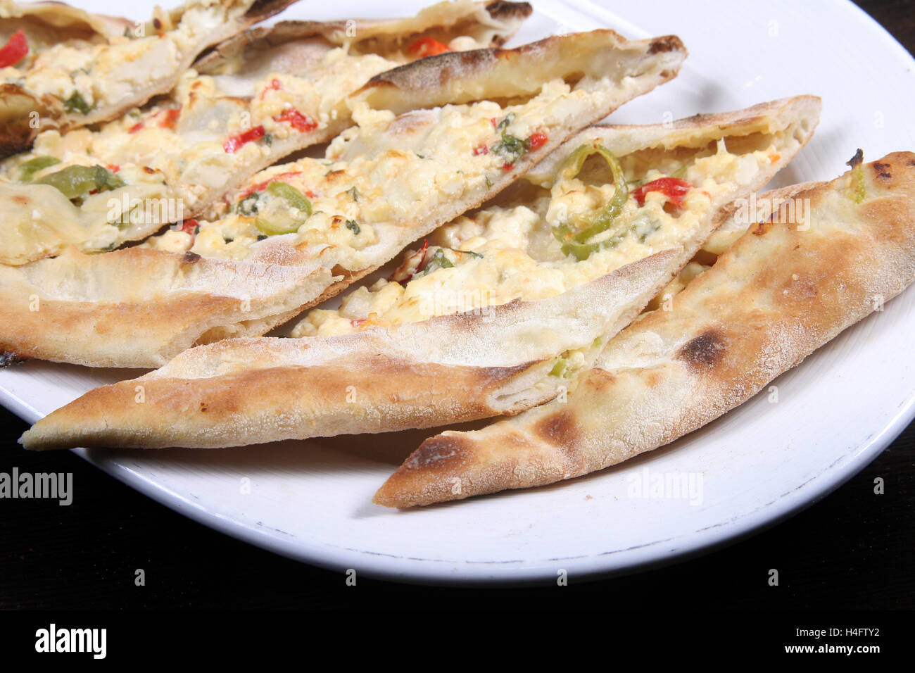Turkish pizza (pide) with feta cheese Stock Photo