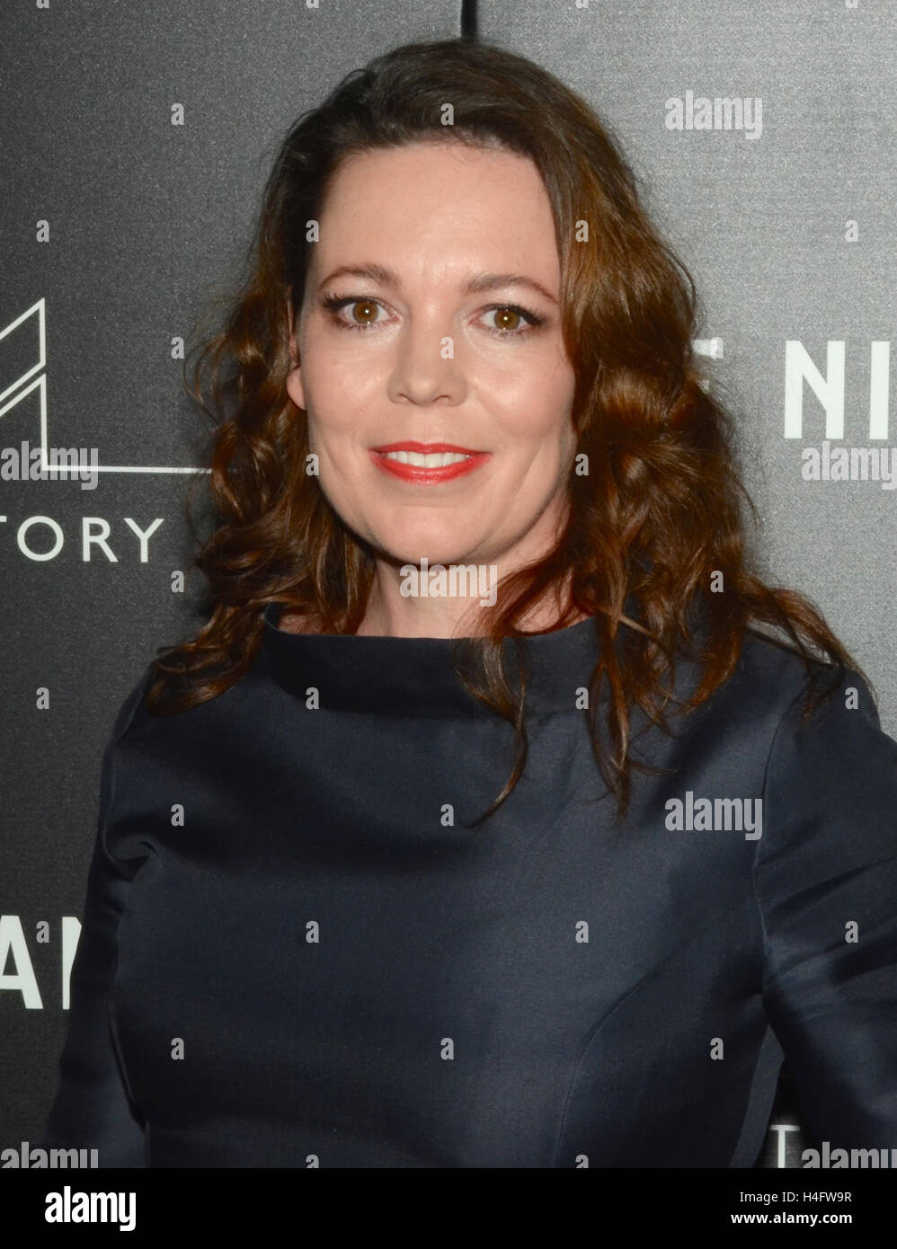 Olivia Coleman arrives for the Premiere Of AMC's 'The Night Manager' held at DGA Theater on April 5, 2016 in Los Angeles, California. Stock Photo