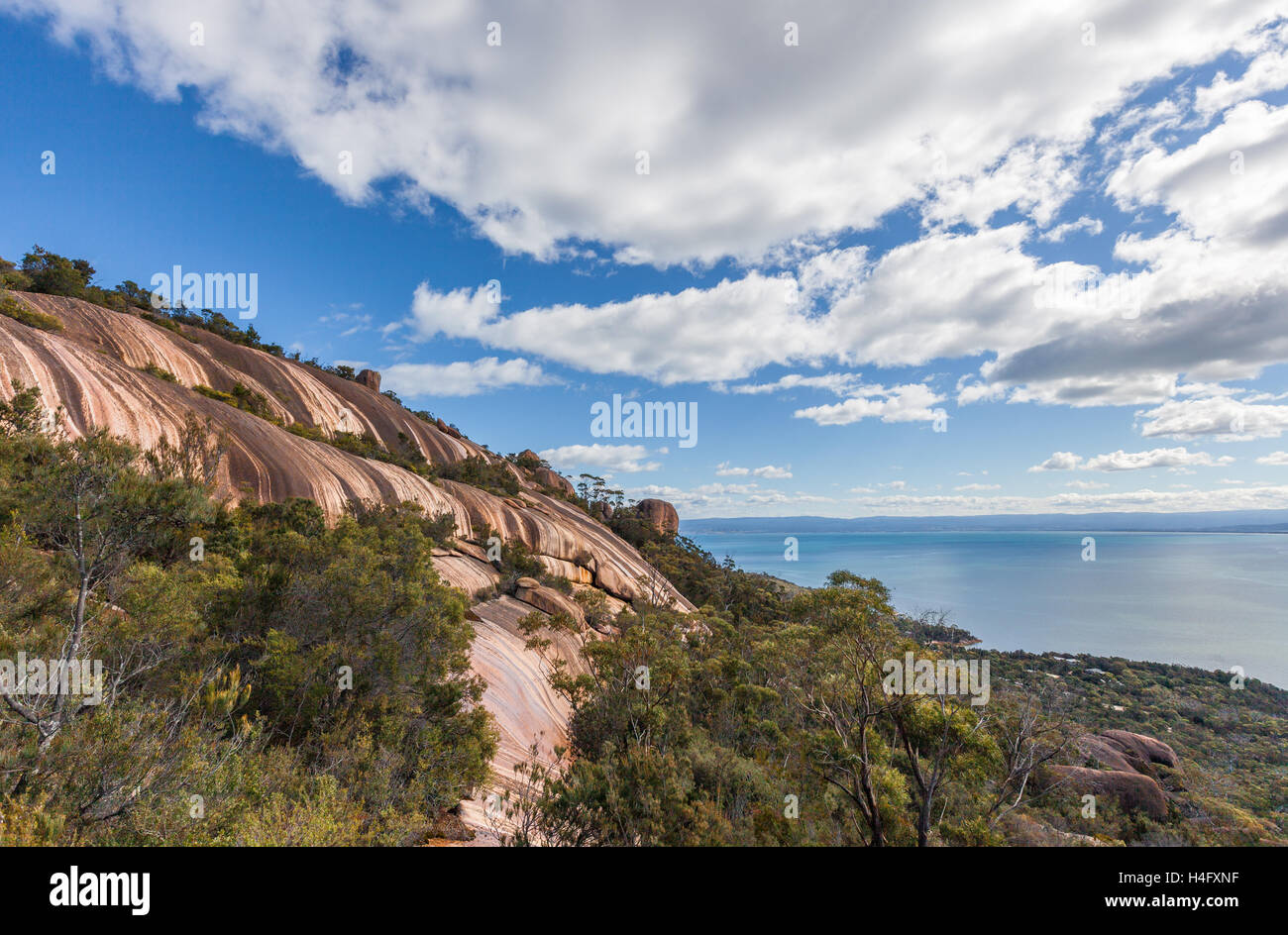 Unusual rock formations and colors on Mount Amos. Freycinet National Park, Tasmania, Australia. Stock Photo