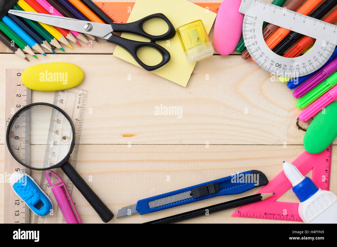 School stationery with notebook copyspace Stock Photo - Alamy