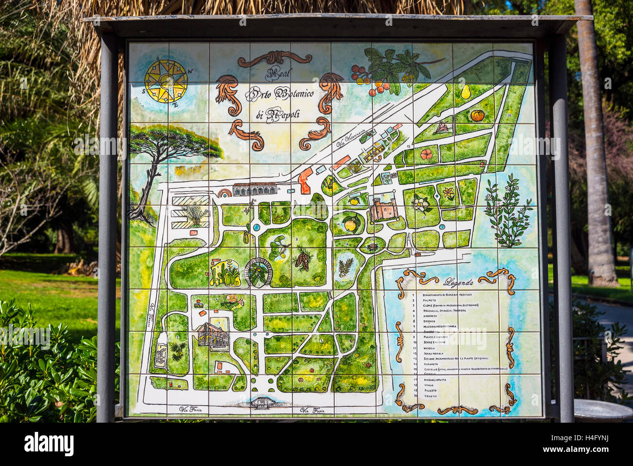 Naples italy map of the botanical garden Stock Photo
