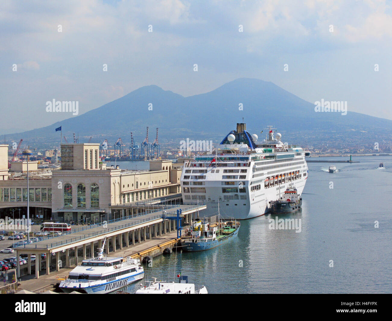 Naples Harbour and Ferry Port with Mt Vesuvius in the background Stock