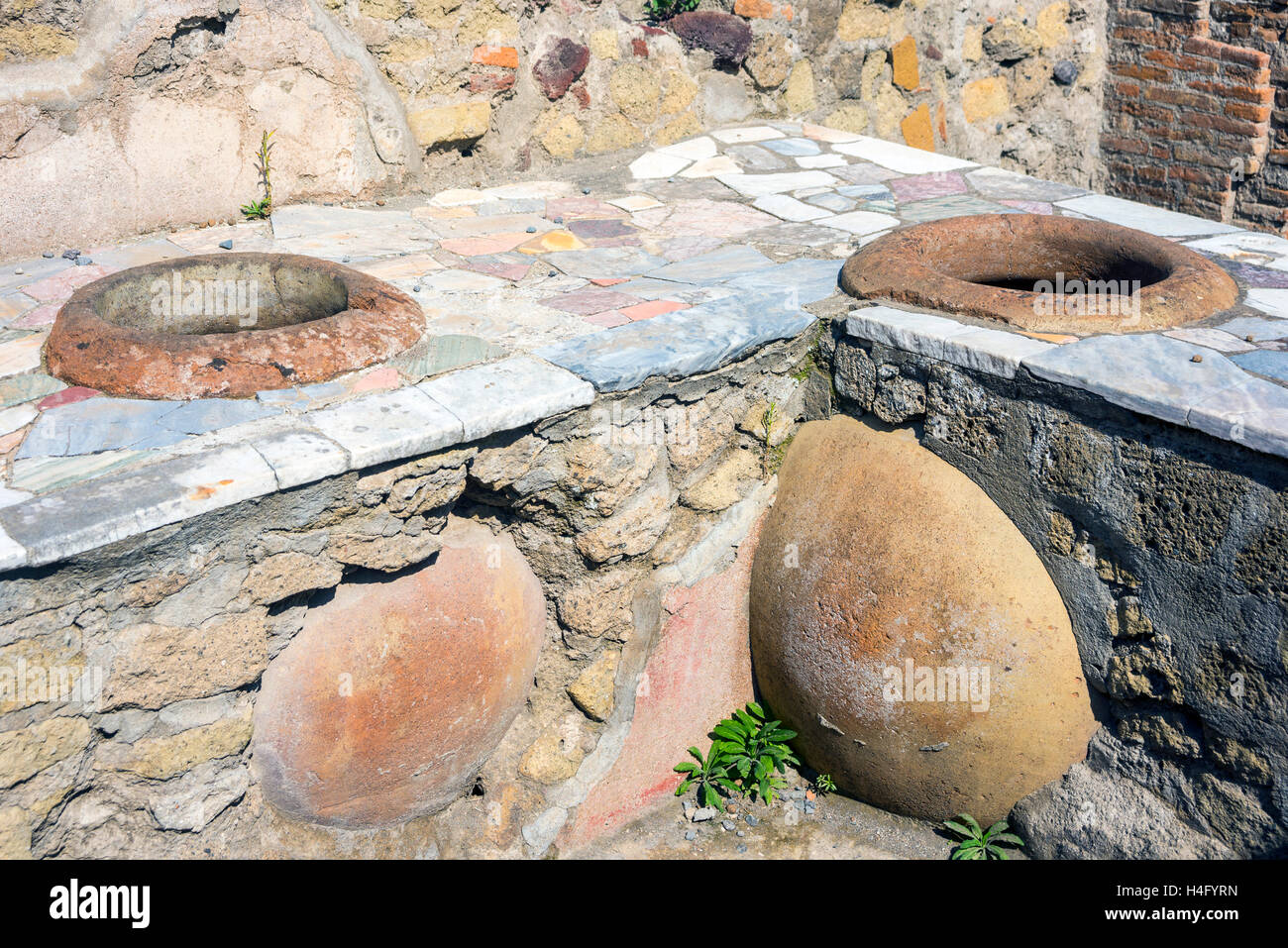 Storage pots in Herculaneum, near Naples, Italy Stock Photo