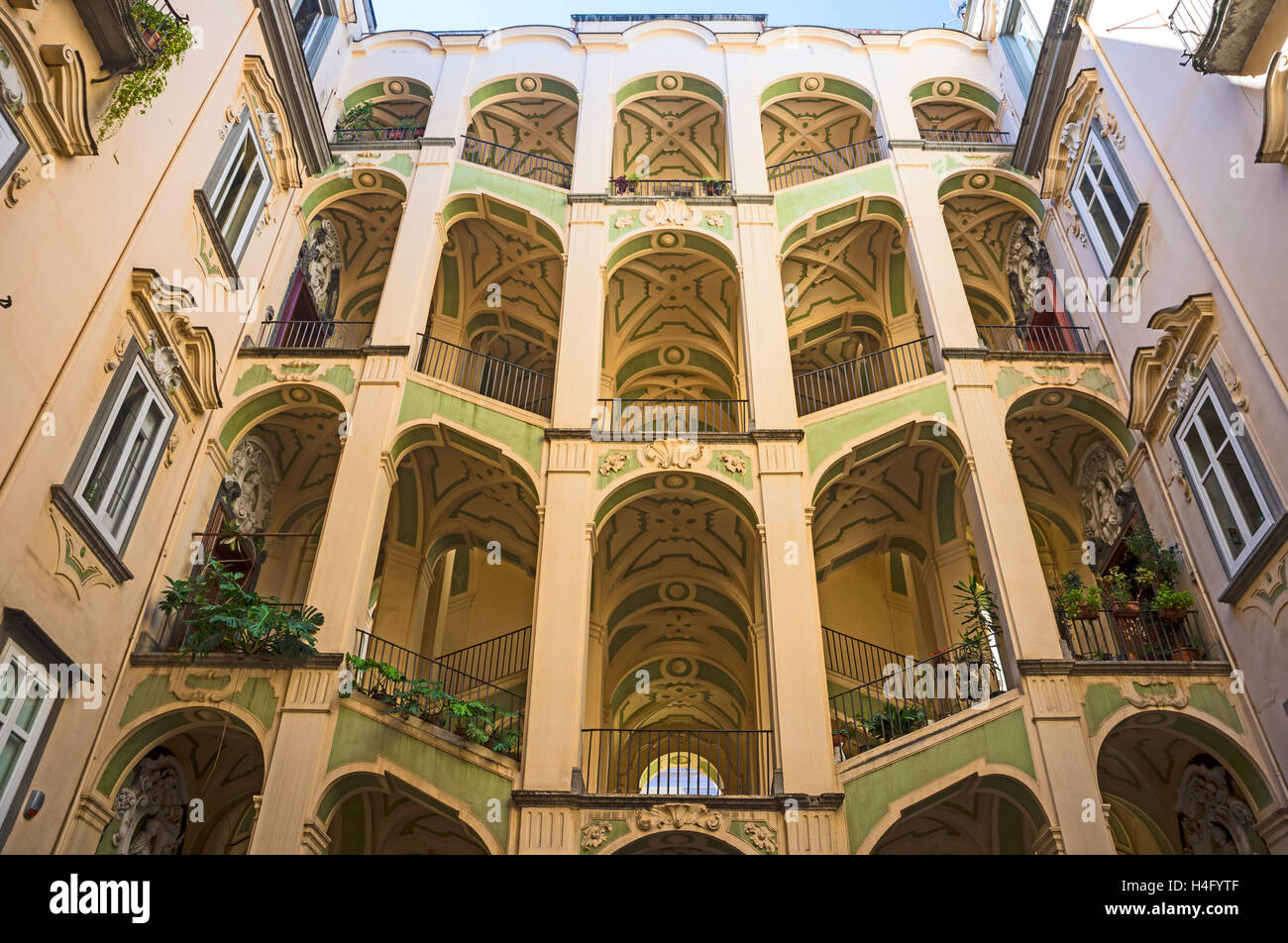 Palazzo dello Spagnuolo, Naples, Italy is a Baroque palace in Rione Sanita. Famous for its elaborate staircase. Stock Photo