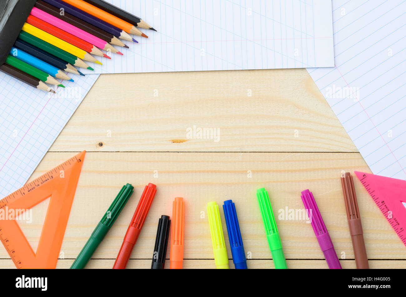 School and office supplies frame Stock Photo Alamy