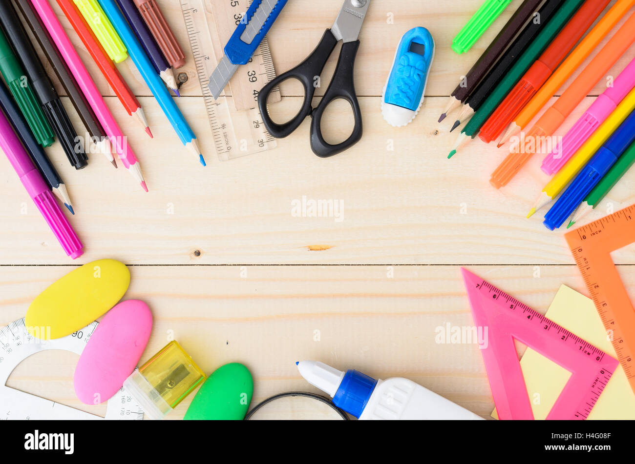 School and office supplies frame Stock Photo Alamy
