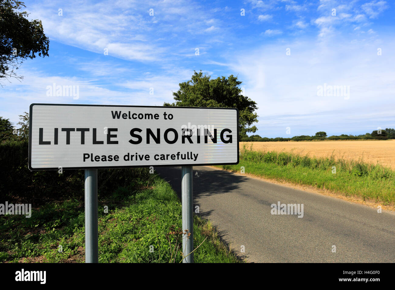 Village sign signs funny signs humorous signs village of little Snoring North Norfolk England UK Stock Photo - Alamy Village sign signs funny signs humorous signs village of little Snoring North Norfolk England UK Stock Photo - Alamy