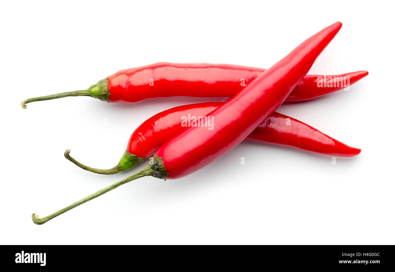 Red chili pepper isolated on white background, top view Stock Photo