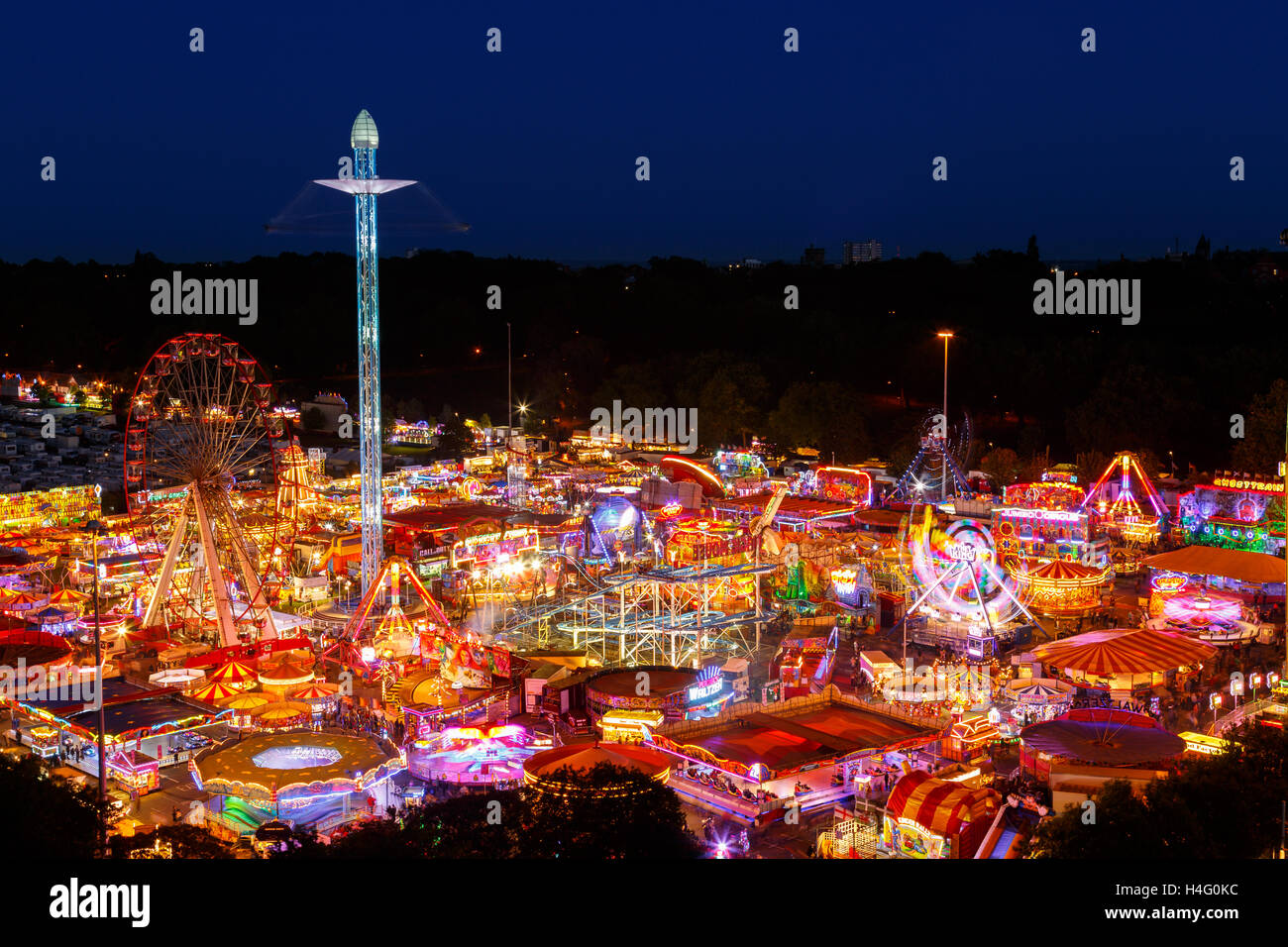 Goose Fair carnival on the Forest Recreation Ground, from a high viewpoint. In Notti Stock Photo