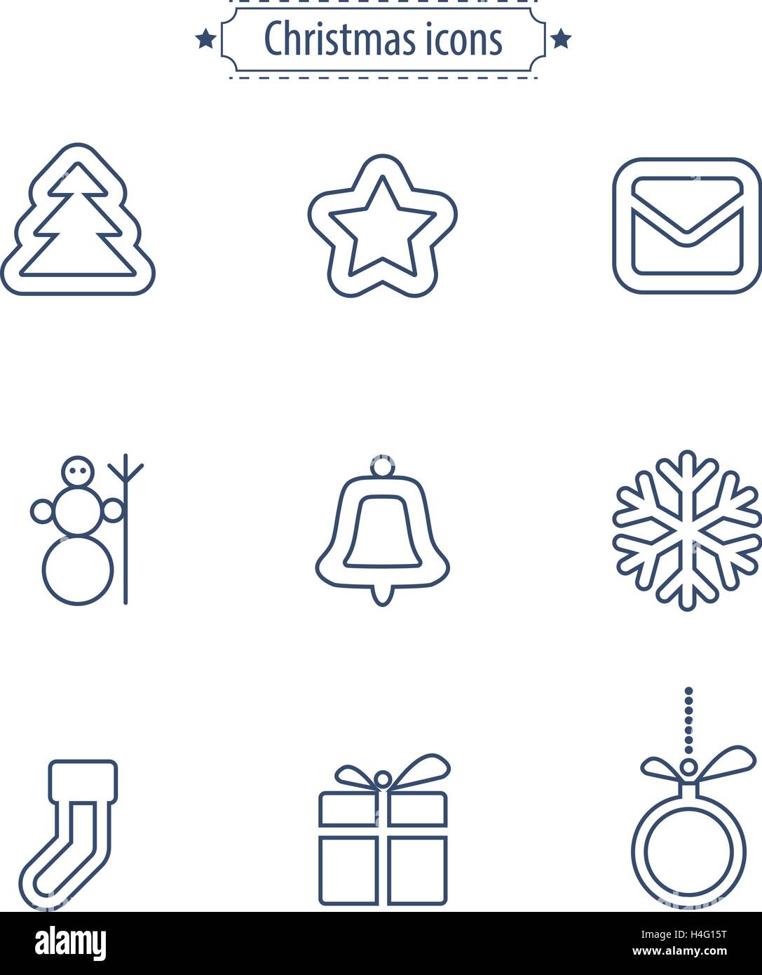 Set of flat outlined Christmas icons on white background Stock Vector ...
