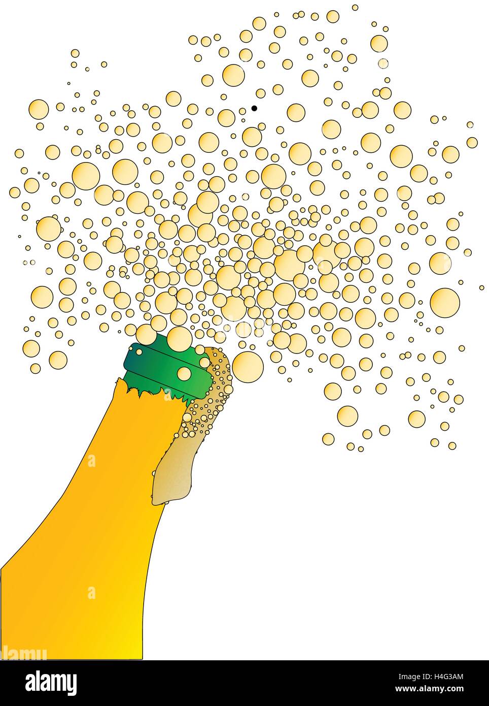 Champagne bottle being opened with froth and bubbles isolated on white Stock Vector