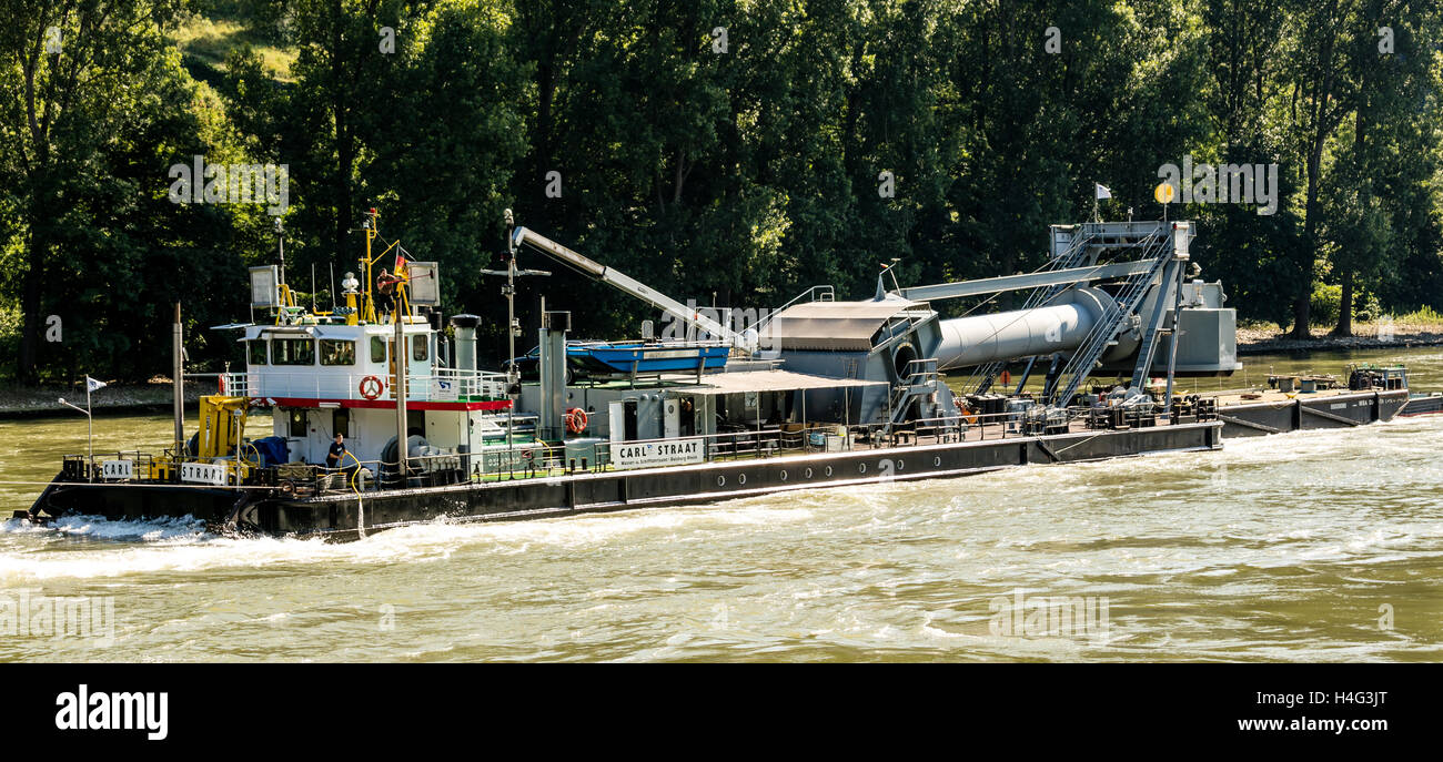 Diving bell ship Carl Straat with tug, Josef Langen, Rhine River