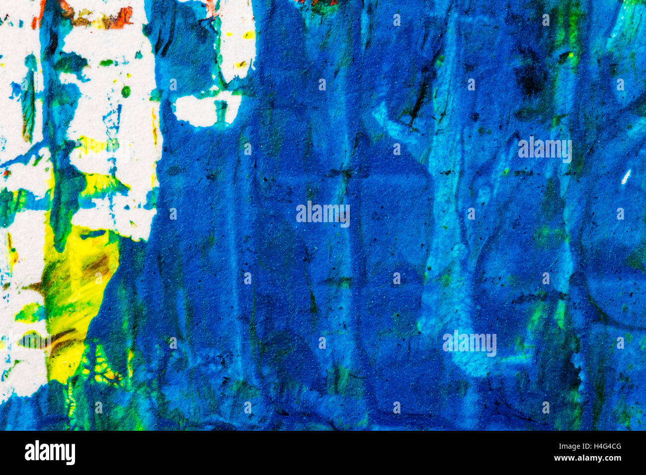 Closeup view of abstract hand painted mainly blue acrylic art ...