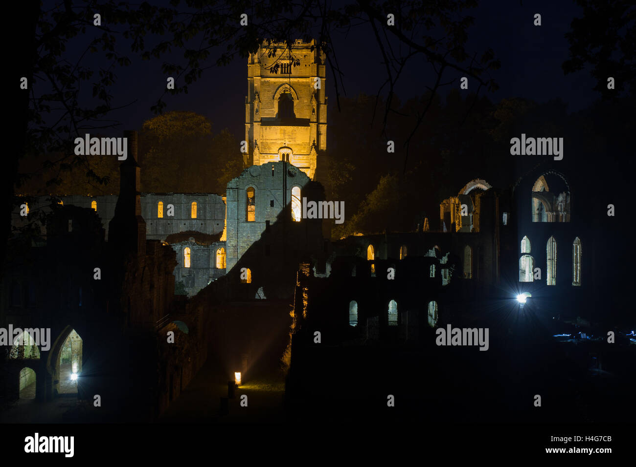 Fountains Abbey, North Yorkshire floodlit as part of the ‘Autumn nights