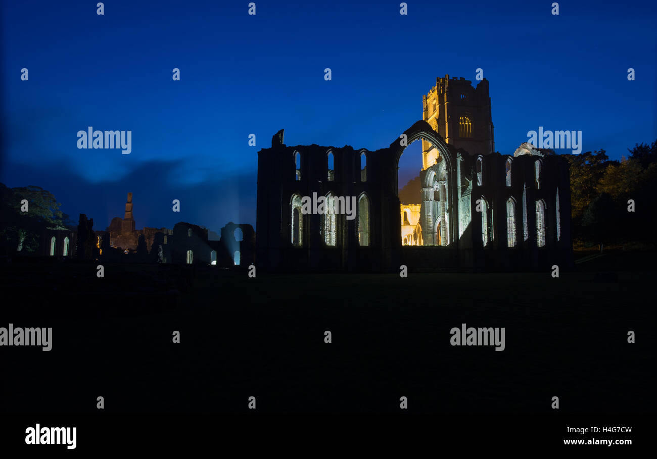 Fountains Abbey, North Yorkshire floodlit as part of the ‘Autumn nights