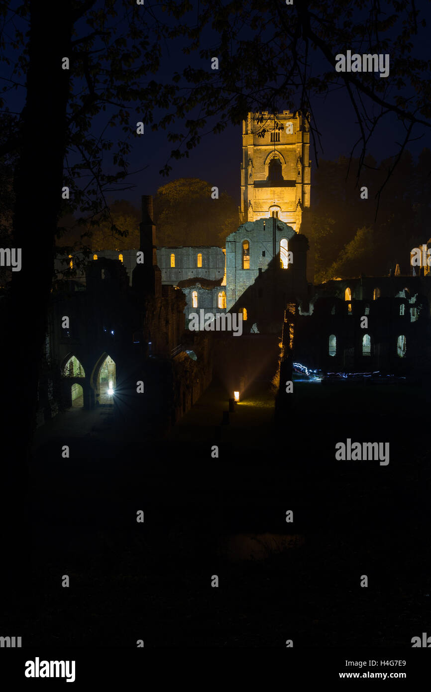 Fountains Abbey, North Yorkshire floodlit as part of ‘Autumn nights