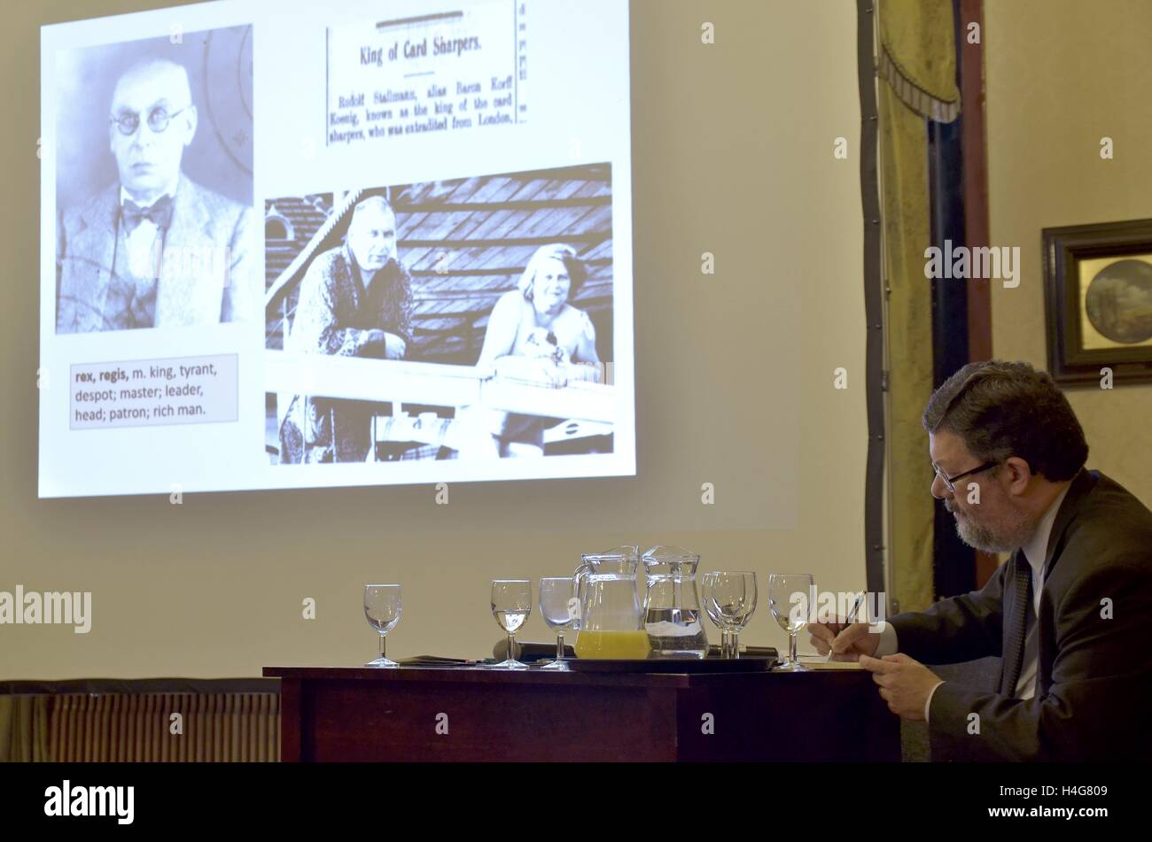 London, UK. 15th Oct, 2016. 'Relay Enigma' Conference in The Polish Embassy in London held a conference devoted to the achievements of Polish cryptologists and their allied allies in the process of breaking the code of the German Enigma cipher machine. Speakers underline how successful pre-war Poles were used during World War II by the French and British. The conference will be the culmination of the annual educational project Pilsudski Institute andthe Polish Embassy in London 'Relay Enigma'. Conference was opened by Polish Ambassador in London, Arkady Rzegocki. © Marcin Libera/Alamy Live New Stock Photo