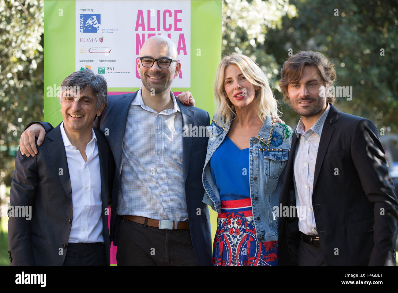 Rome, Italy. 16th October 2016. Federico Russo, Alessia Marcuzzi, Vincenzo Salemme and the director Doug Sweetland at photocall and red carpet for the film 'Cicogne in Missione' at Rome Film Festival 2016 Credit: Luigi de Pompeis/Alamy Live News Stock Photo