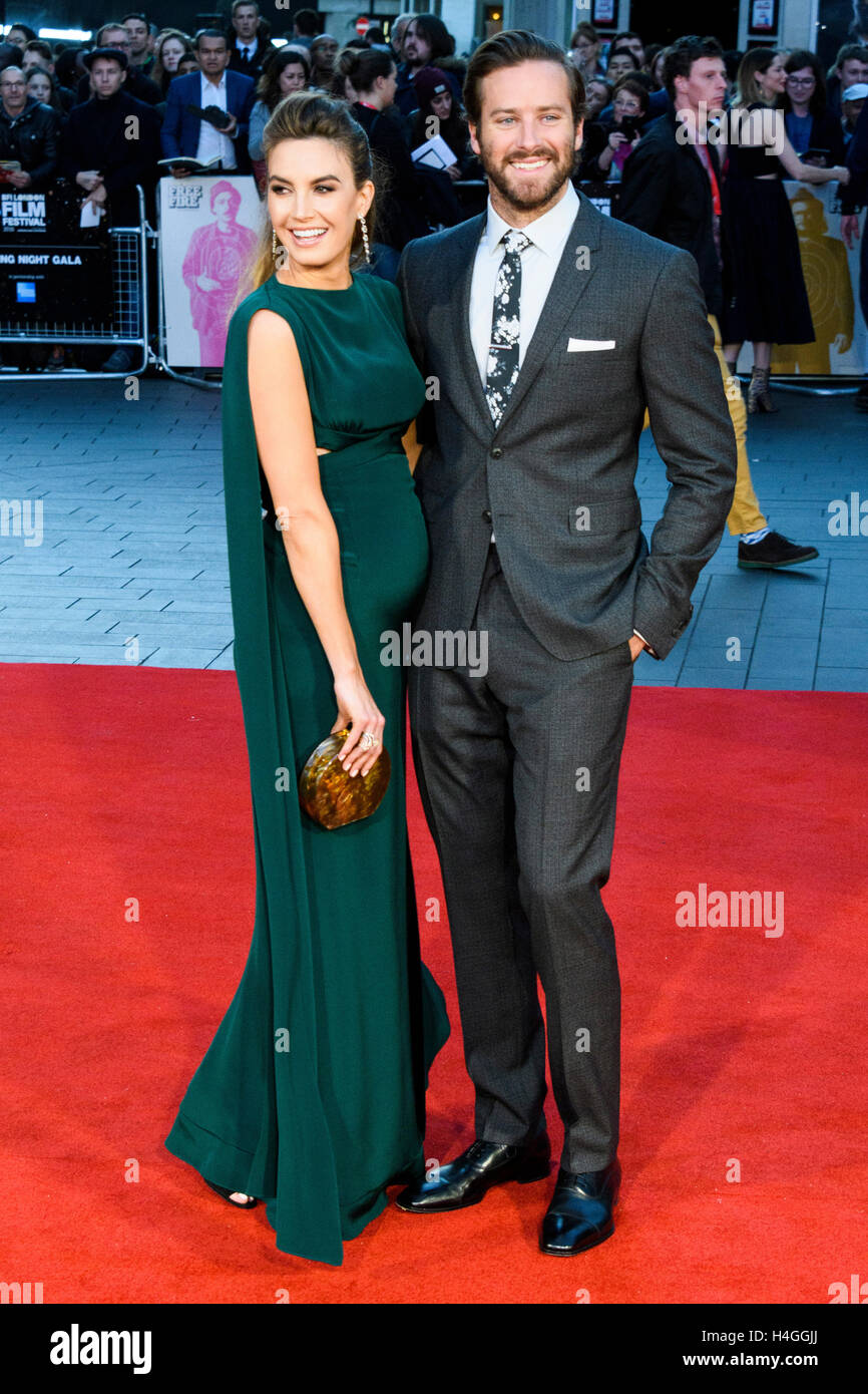London, UK. 16th October, 2016. Elizabeth Chambers and Armie Hammer attend the film premiere of Free Fire showing at the 60th London Film Festival. Credit:  Raymond Tang/Alamy Live News Stock Photo