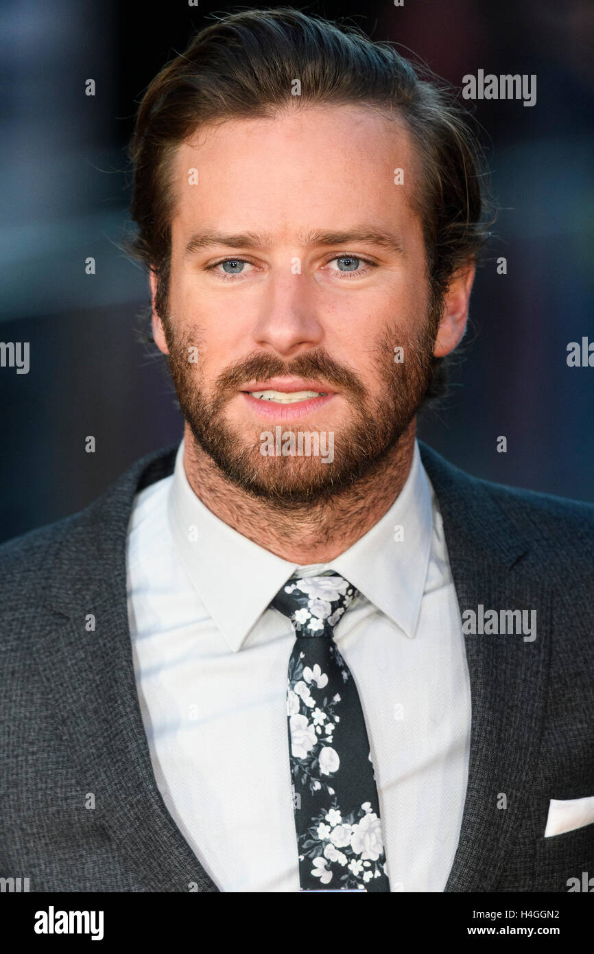 London, UK. 16th October, 2016. Armie Hammer attends the film premiere of Free Fire showing at the 60th London Film Festival. Credit:  Raymond Tang/Alamy Live News Stock Photo