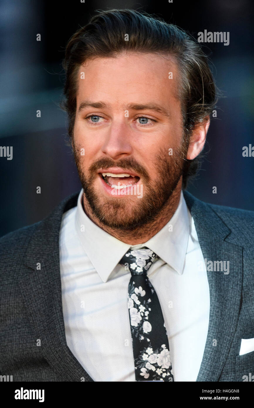 London, UK. 16th October, 2016. Armie Hammer attends the film premiere of Free Fire showing at the 60th London Film Festival. Credit:  Raymond Tang/Alamy Live News Stock Photo