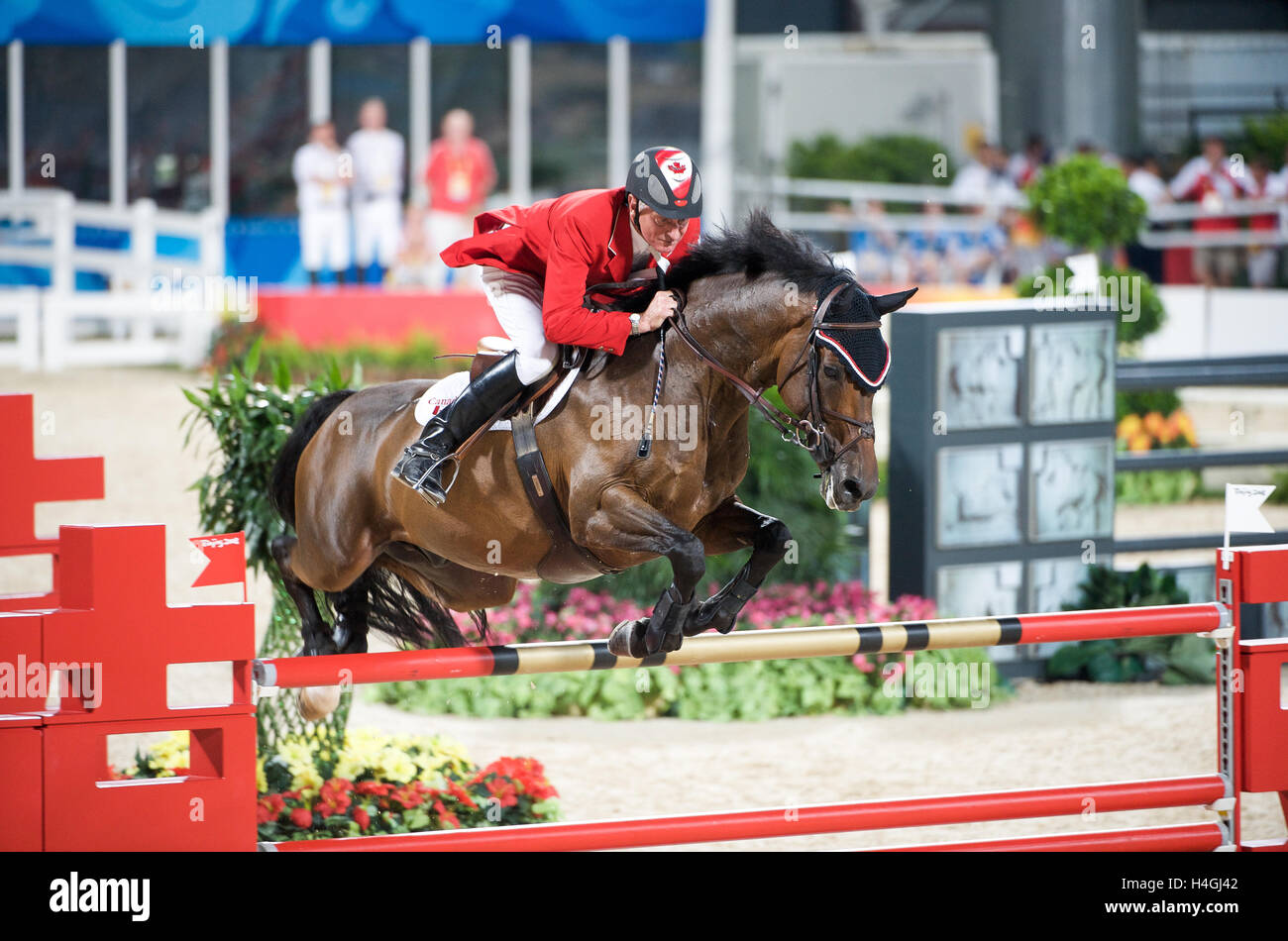 Olympic Games 2008, Hong Kong (Beijing Games) August 2008, Mac Cone (CAN)  riding Olé, Show jumping first qualifying round Stock Photo - Alamy