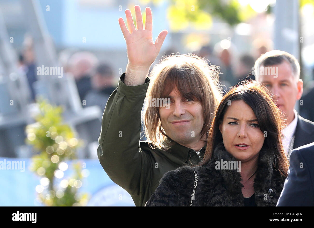 Liam Gallagher and girlfriend Debbie Gwyther arrive at the Etihad Stadium before the Premier League match at the Etihad Stadium, Manchester. PRESS ASSOCIATION Photo. Picture date: Saturday October 15, 2016. See PA story SOCCER Man City. Photo credit should read: Martin Rickett/PA Wire. RESTRICTIONS: EDITORIAL USE ONLY No use with unauthorised audio, video, data, fixture lists, club/league logos or 'live' services. Online in-match use limited to 75 images, no video emulation. No use in betting, games or single club/league/player publications. Stock Photo