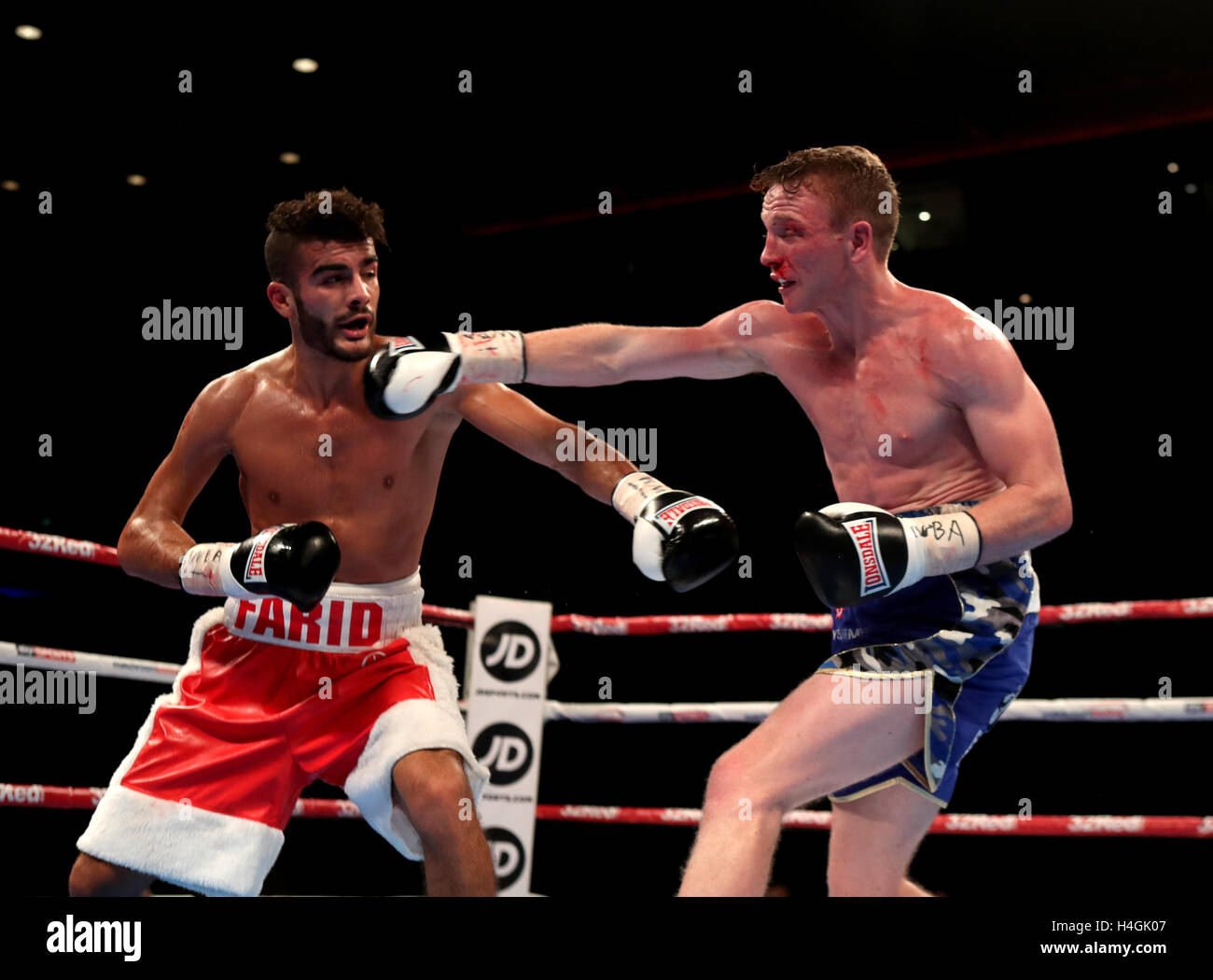 Tom Farrell Takes On Farid Hakimi At The Echo Arena Liverpool Stock Photo Alamy