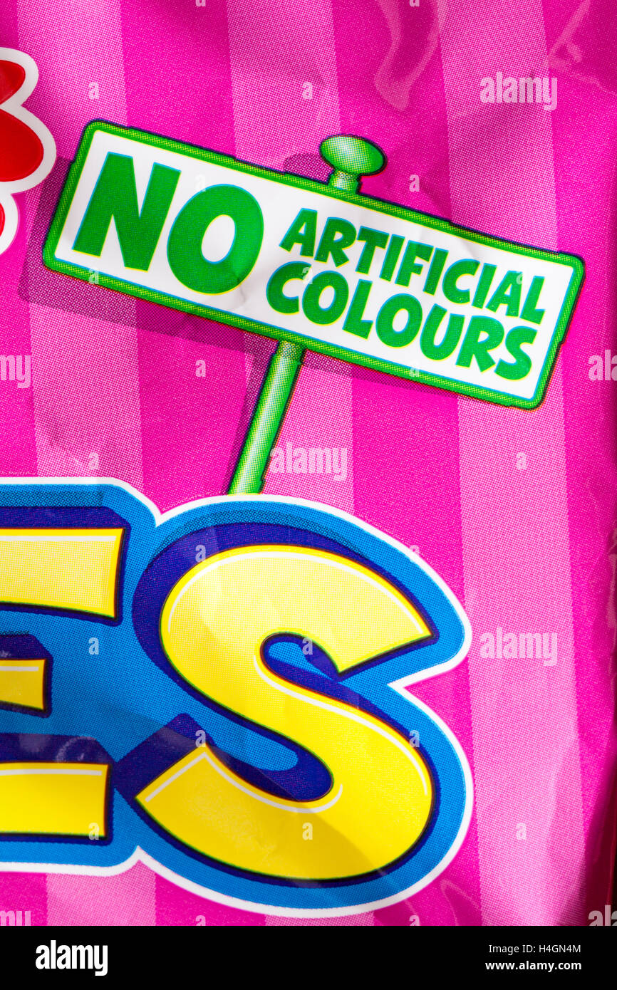 No artificial colours - information on bag of Swizzels loadsa lollies Stock Photo
