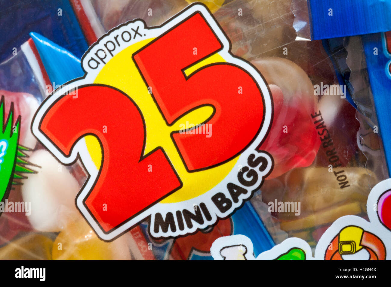 approx 25 mini bags - detail on bag of Haribo Starmix sweets Stock Photo