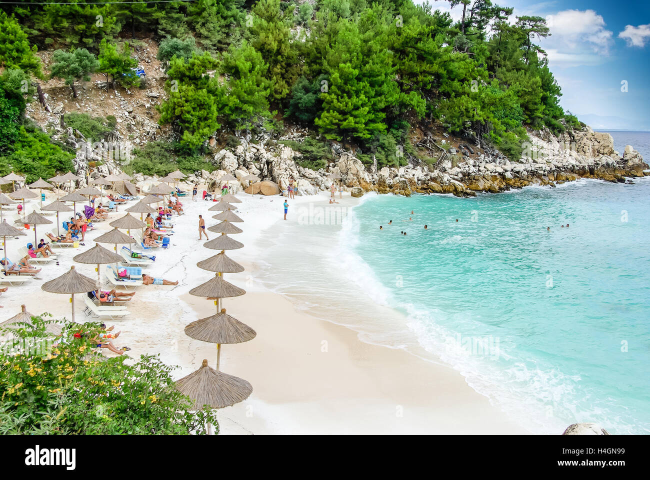 Marble beach (Saliara beach), Thassos Islands, Greece. White beach