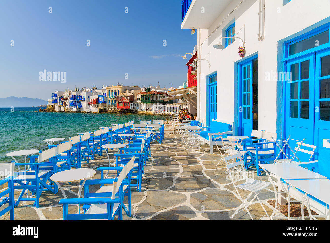 A view of restaurant in Little Venice part of Mykonos town, Mykonos