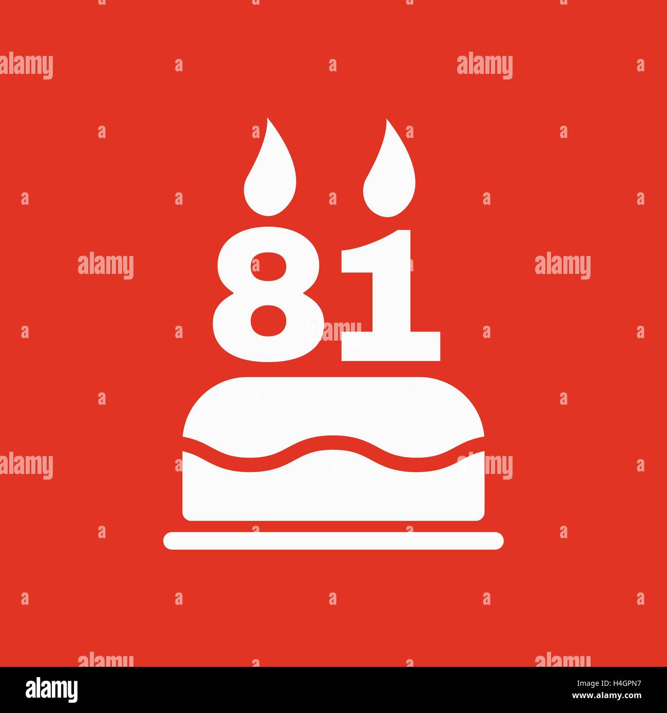The birthday cake with candles in the form of number 81 icon. Birthday symbol. Flat Stock Vector