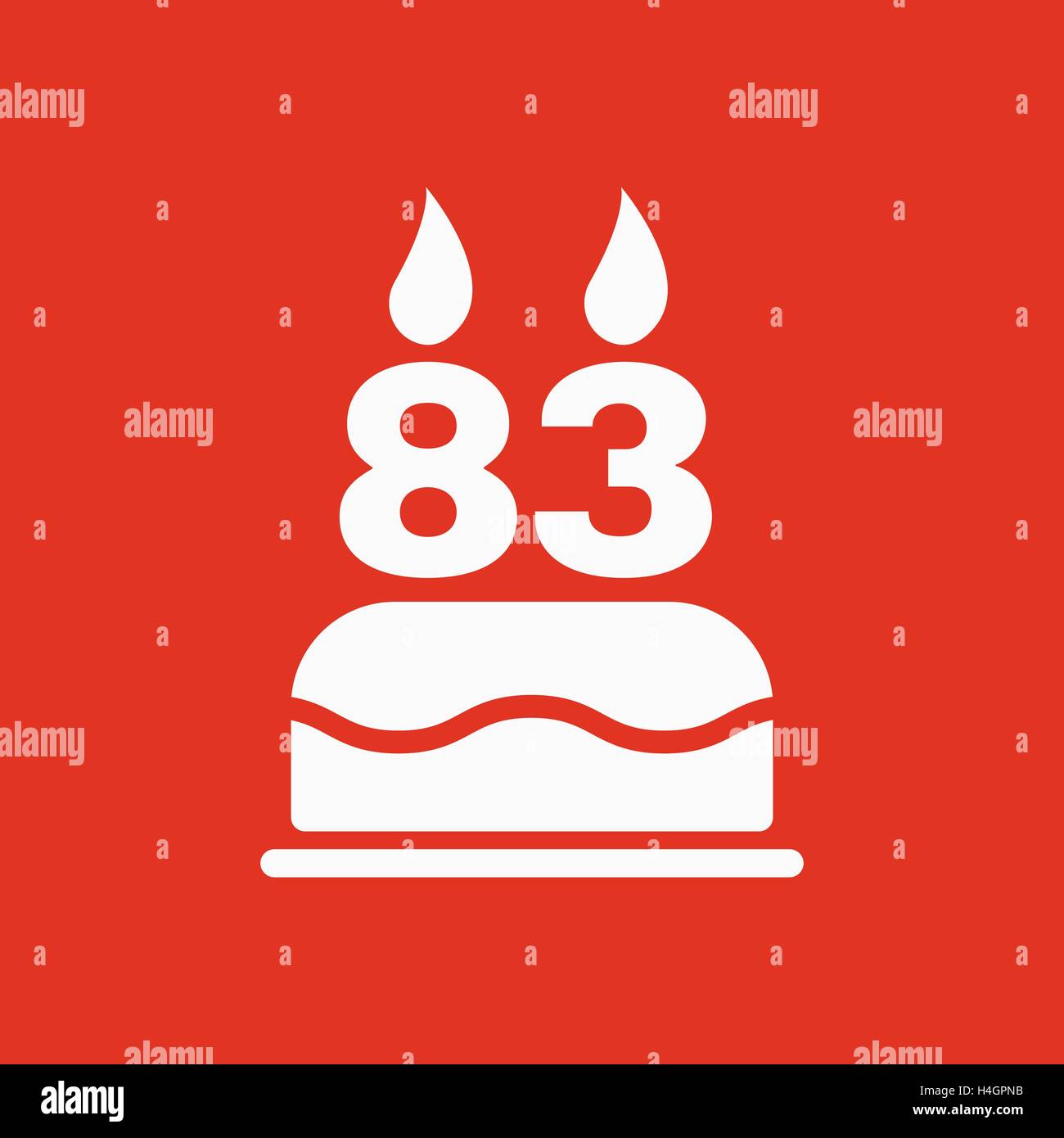 The birthday cake with candles in the form of number 83 icon. Birthday symbol. Flat Stock Vector