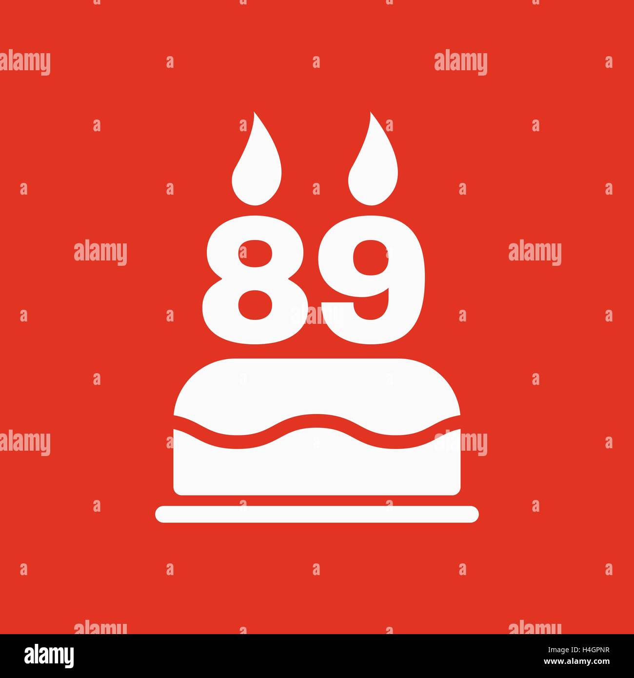 The birthday cake with candles in the form of number 89 icon. Birthday symbol. Flat Stock Vector