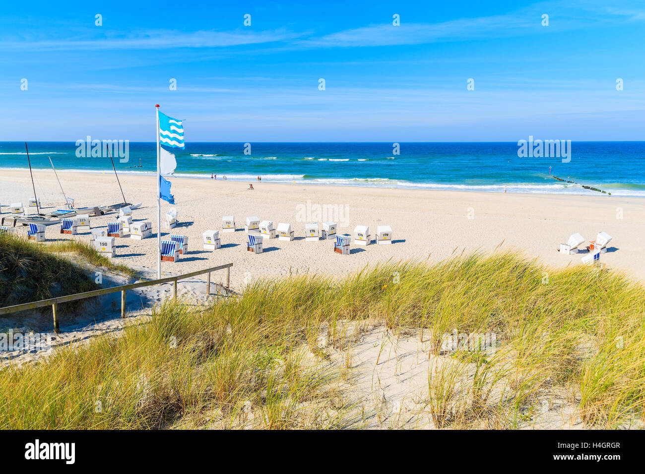 View of beautiful beach from sand dune in Kampen village, Sylt island, Germany Stock Photo