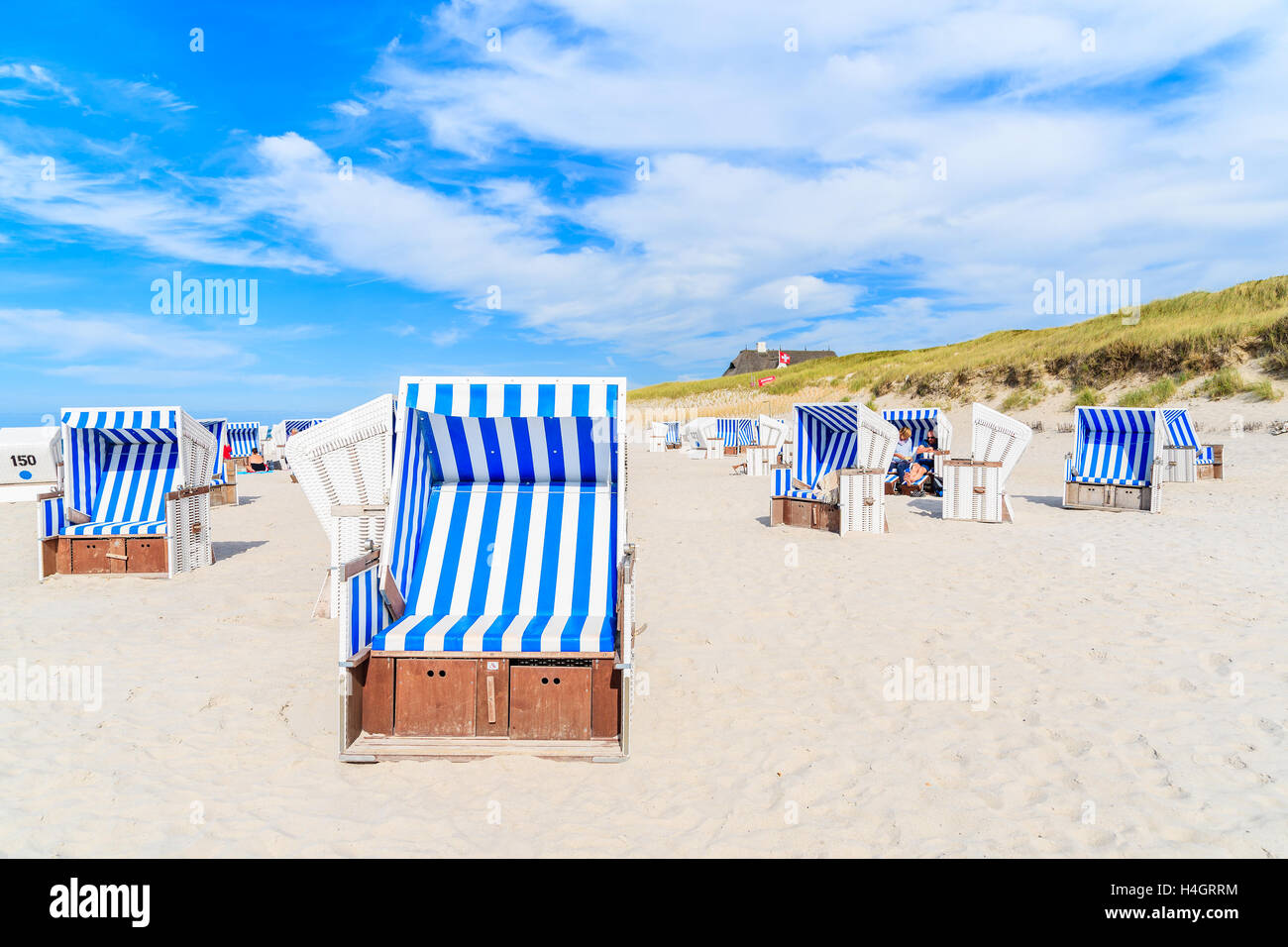 SYLT ISLAND, GERMANY - SEP 11, 2016: chairs on beach of Kampen on Sylt island, Germany. Stock Photo