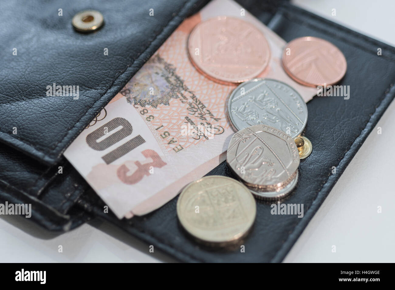 Picture of open purse/wallet revealing loose change & money metaphor