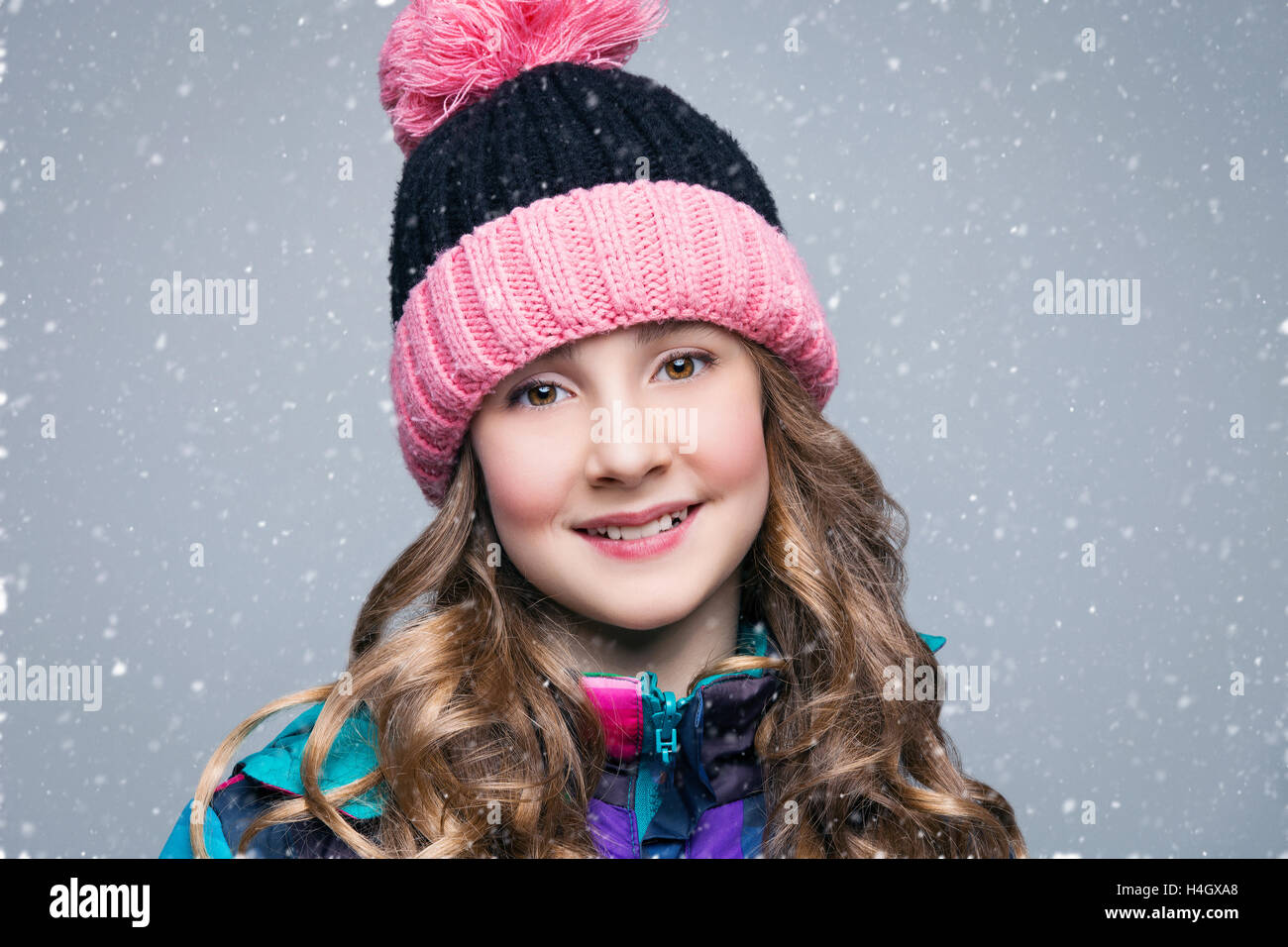 Beautiful girl in wool hat Stock Photo Alamy