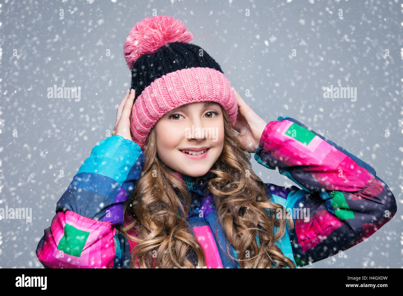 Beautiful girl in wool hat Stock Photo Alamy