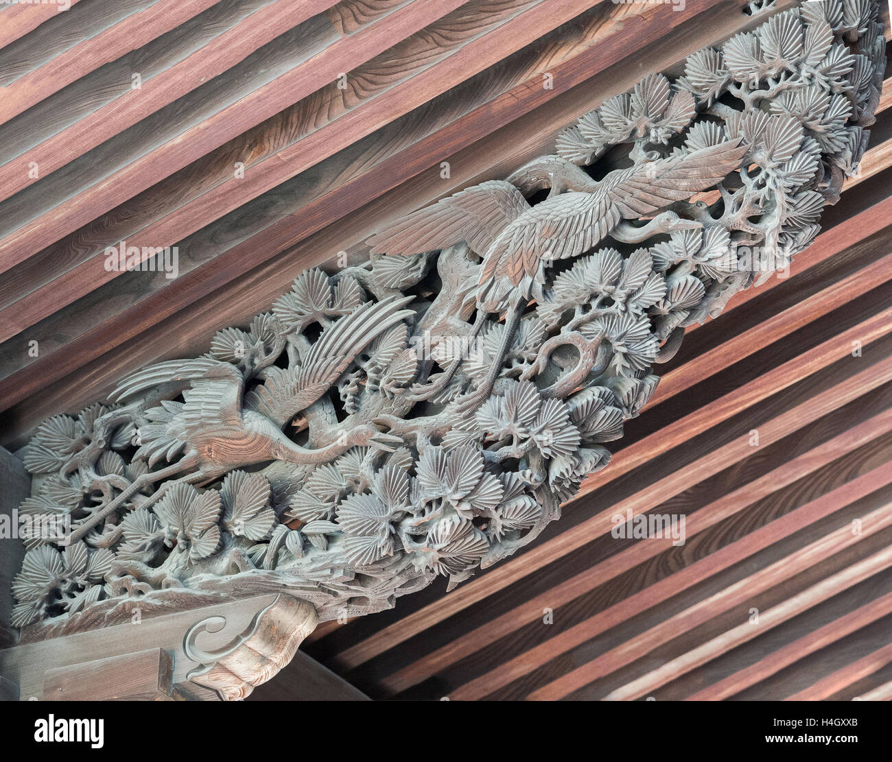 Detail of elaborate wood carving at Chion-in Buddhist temple. Stock Photo