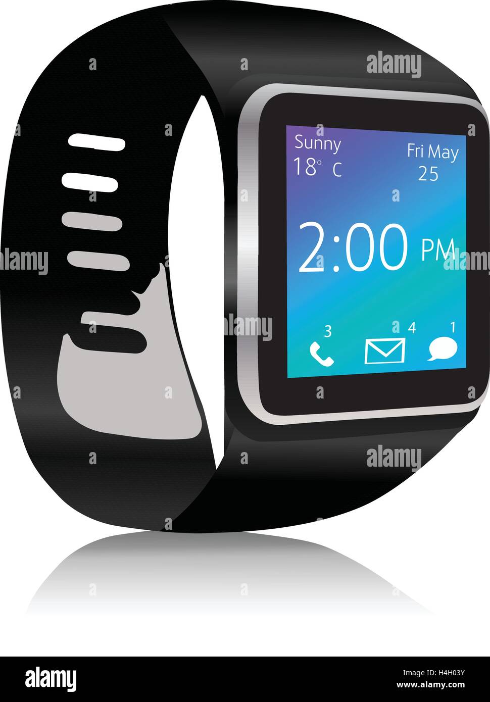 Smart watch with apps icons Smartwatch with message on display