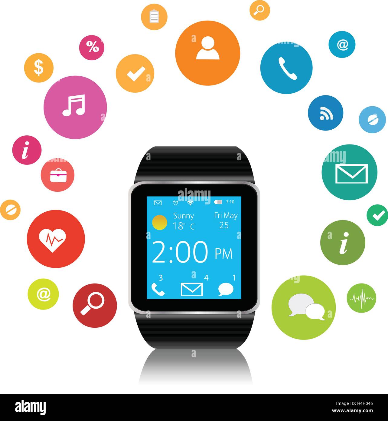 Smart watch with colorful Application Icons sharing Stock Vector