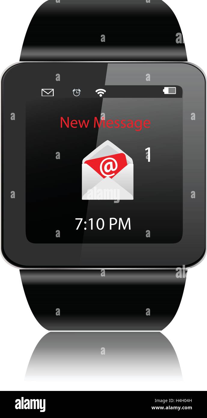 Black Touchscreen Smartwatch  with incoming message on display Stock Vector