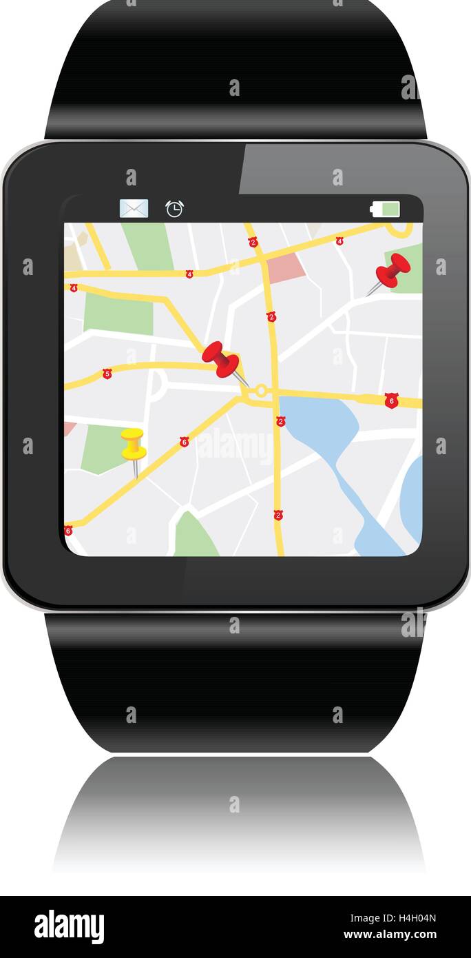 Smartwatch with GPS Map Directions and apps icons Stock Vector