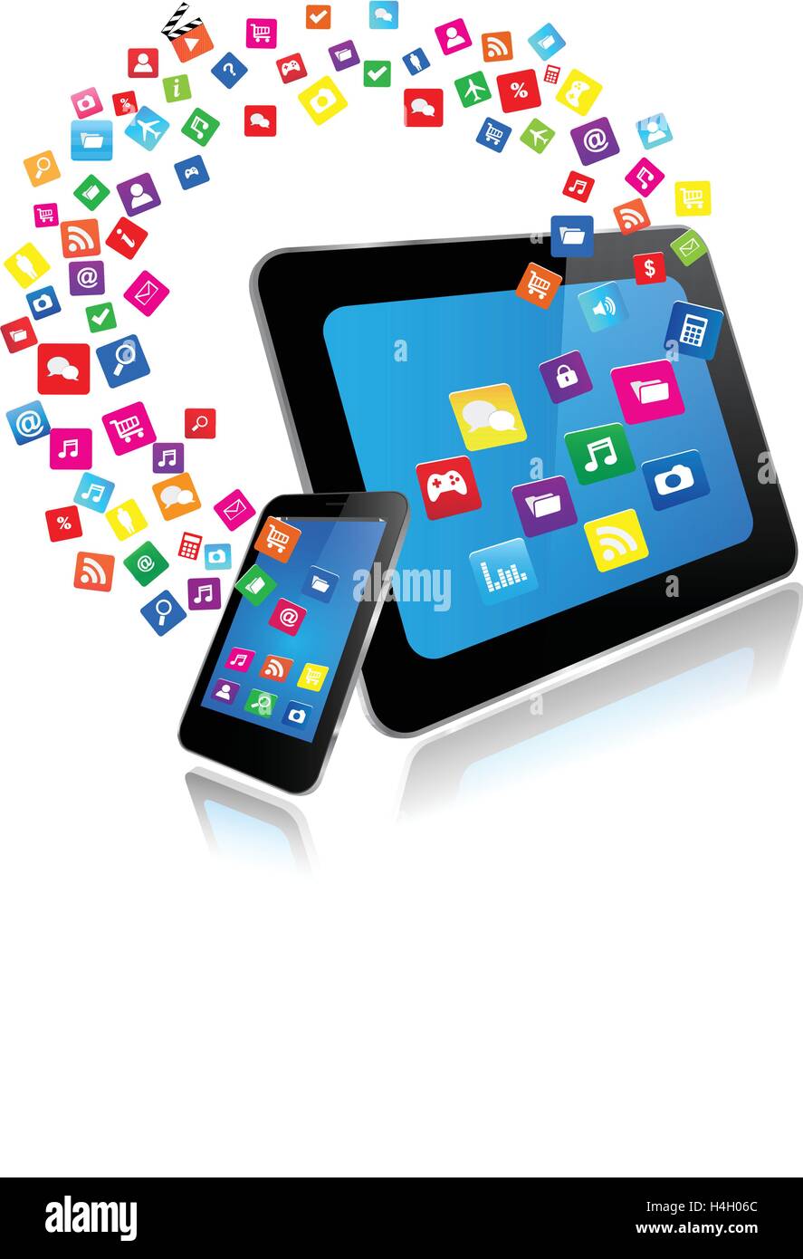 Tablet PC and Smart Phone with apps Stock Vector