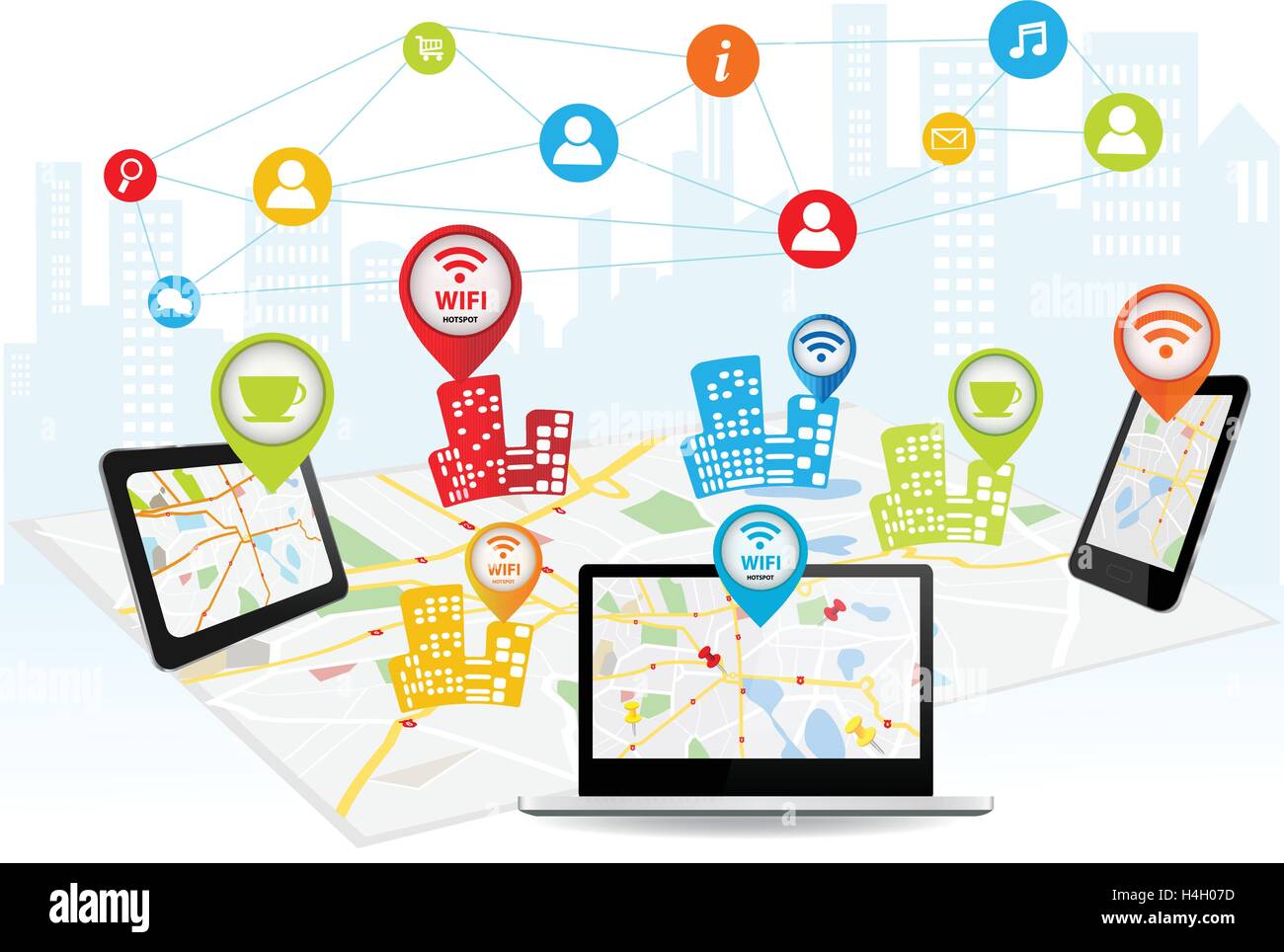 Wireless information transfer across modern gadgets Stock Vector