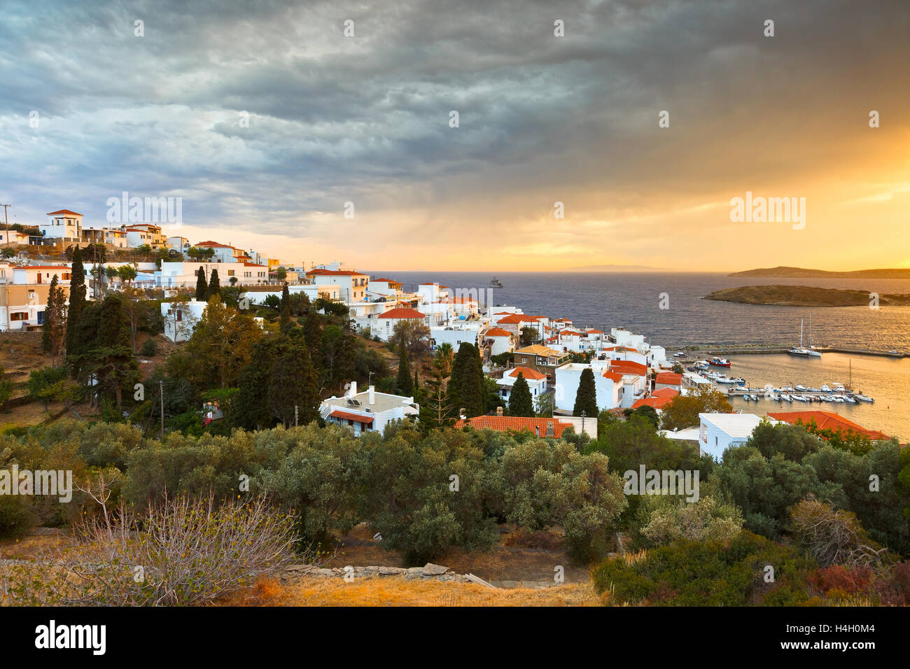 Batsi village on the coast of Andros island in Greece Stock Photo - Alamy