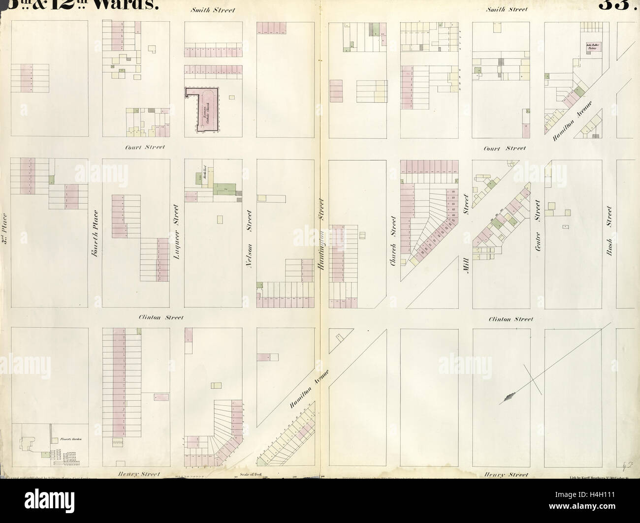 Plate 33: Map bounded by Third Place, Smith Street, Bush Street, Clinton Street, Hamilton Avenue, Henry Street. 1855 Stock Photo