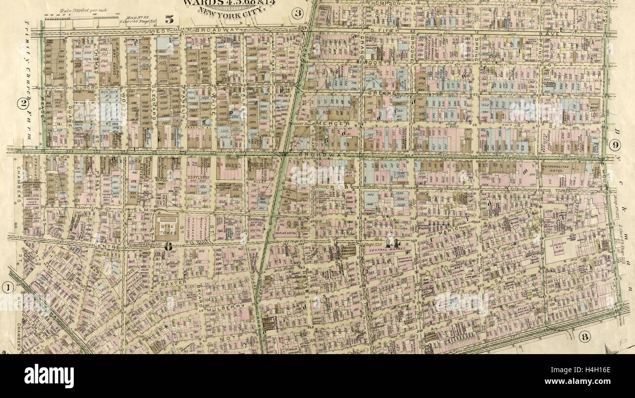Plate 4: West Broadway, Canal Street, Sullivan Street, W. Houston Street, Bowery Street, New Bowery Square, New Chambers Street Stock Photo